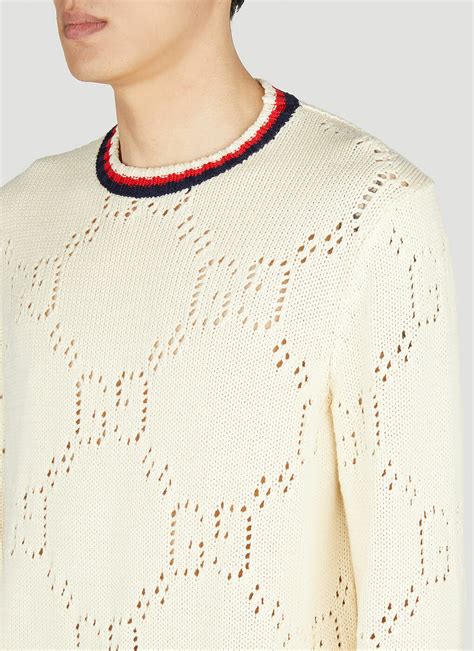 gucci perforated gg crewneck jumper|Gucci Perforated GG cotton jumper.